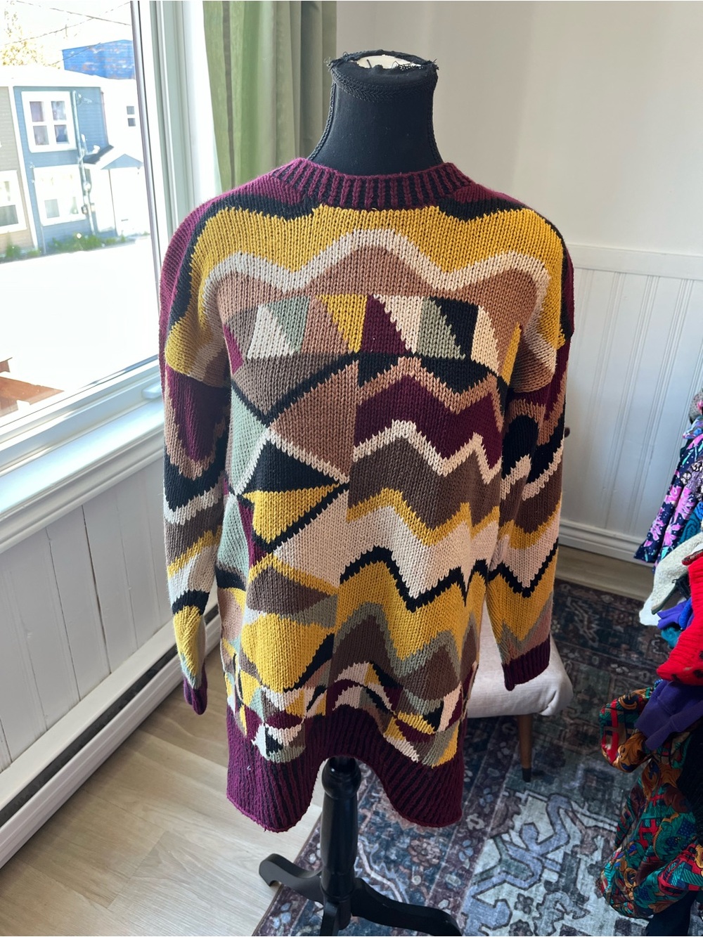 Women’s Vintage Rosanna Multicolor Geometric Crewneck Sweater Knit Fits M-L